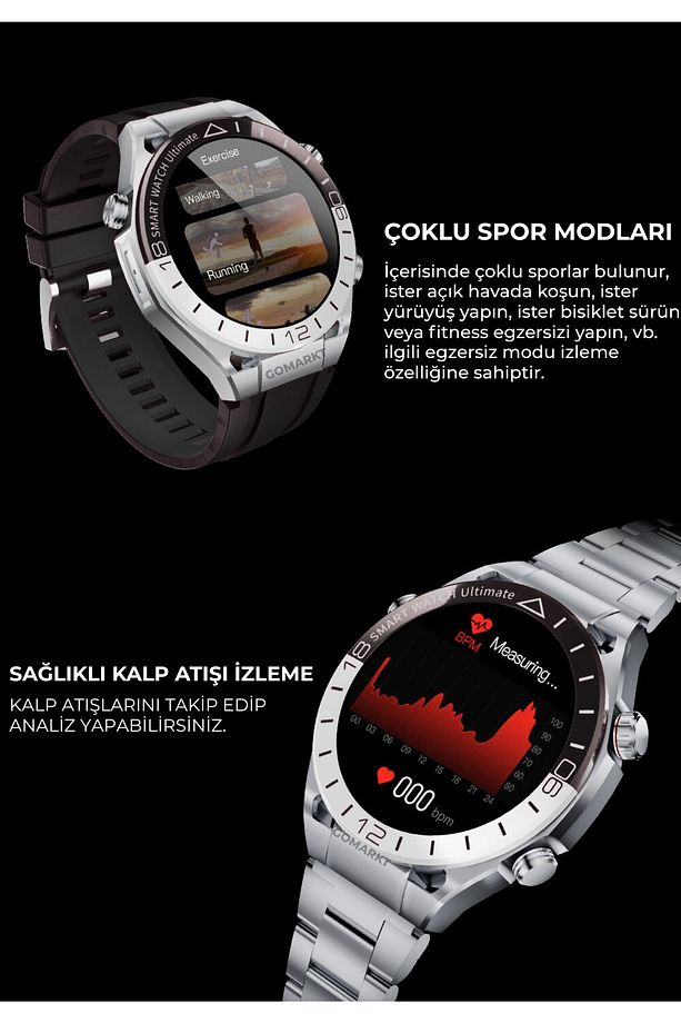 Ultimate Smart Watch Titanyum 46mm Amoled Ekranlı IOS&Android Uyumlu Akıllı Saat Çelik Kordonlu - 3