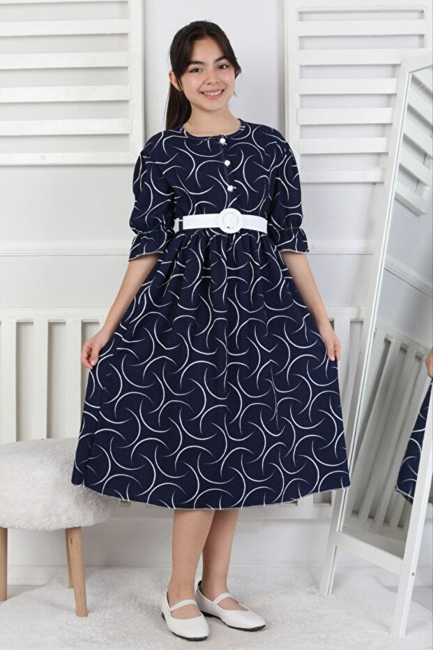 Girl's Wrinkle Fabric Patterned Summer Long Dress