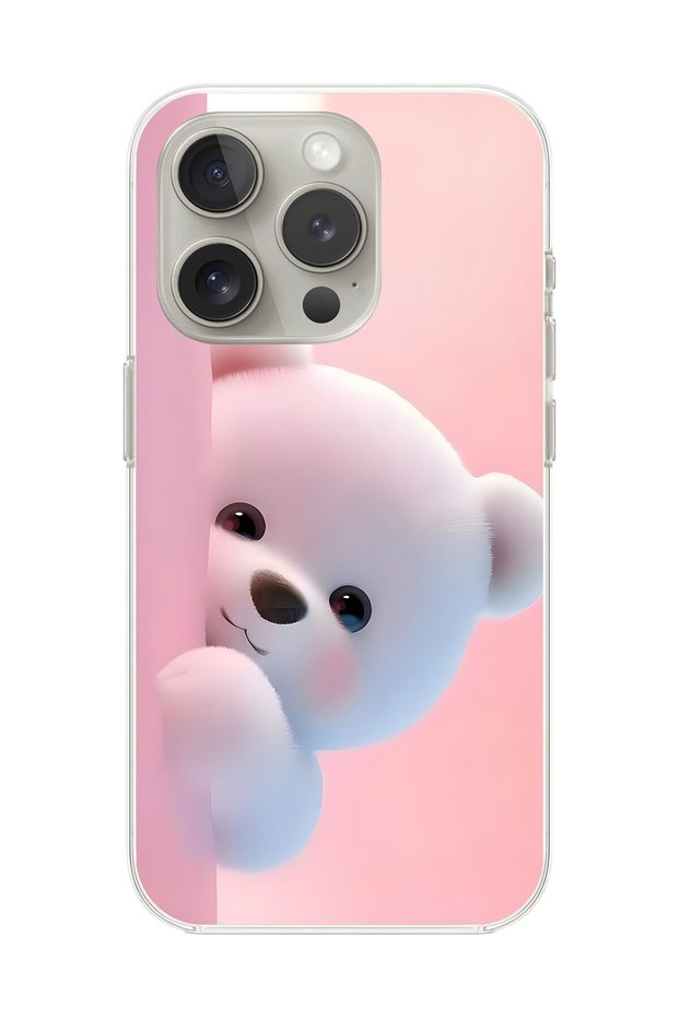 iPhone 14 Pro Compatible Transparent Case 1 with Plush Teddy Bear Design