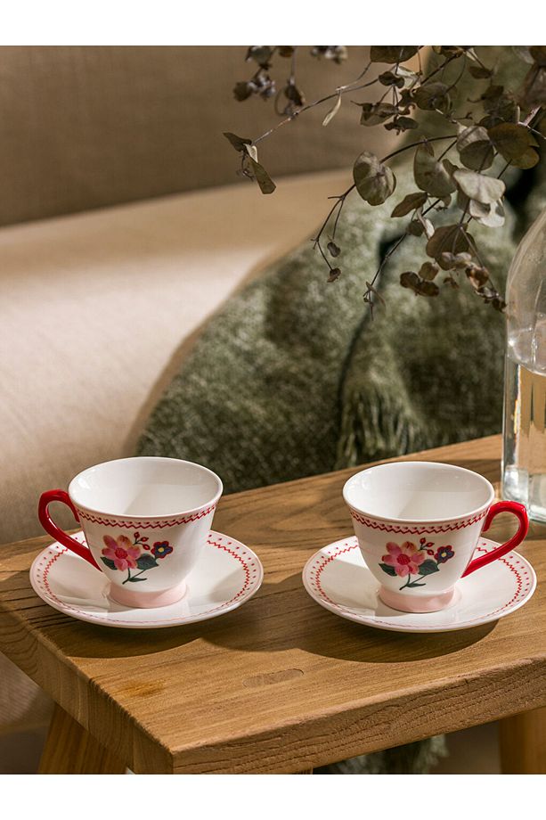 LCW HOME Pembe Çiçek Baskılı 2 Kişilik Porselen Kahve Fincan Takımı 90 ml - 1