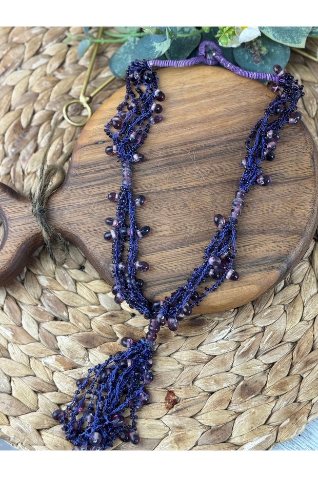 Taşlı el örmesi kolye - 2