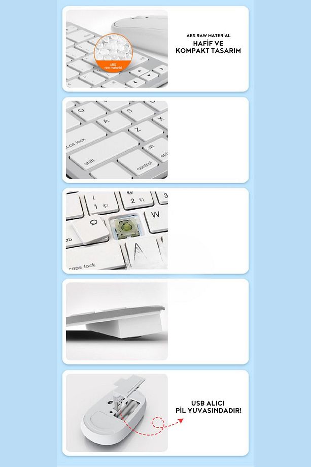 Bluetooth Kablosuz Bağlantılı Taşınabilir Pilli Tablet iPad PC Tablet Bilgisayar Klavye Mouse Set - 6