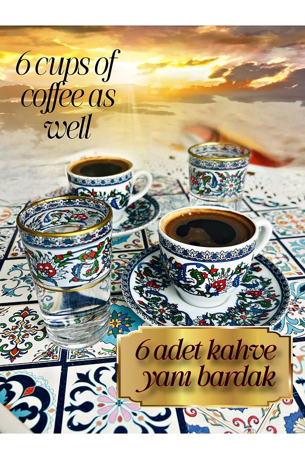 Çini Desen Model Kahve Yanı Su Bardağı Seti 6 Adet - 4