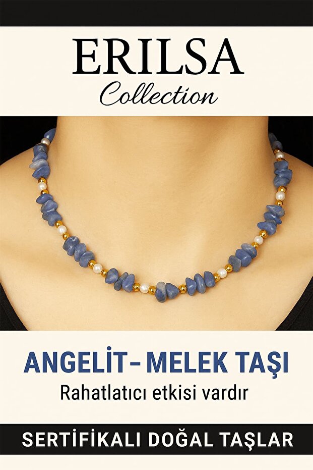Certified Broken Stone Model Pearl – Angelite (Angel Stone) Necklace Blue