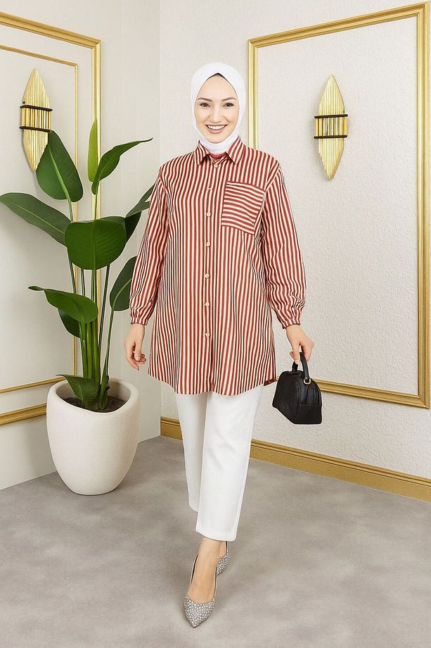 Çizgili Regular Gömlek - Tunik - Şık ve Modern Stil - 1
