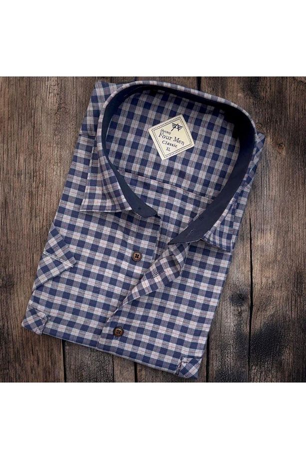 Linen Keten 2 Cepli Kısa Kollu Mavi Baba Gömleği (Regular Kalıp) - 1