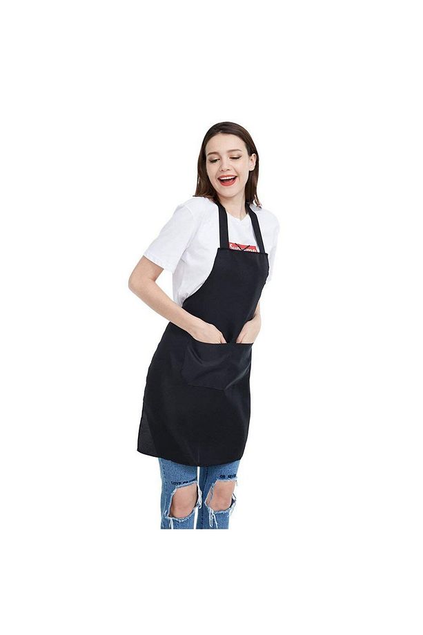 Siyah Mutfak Önlüğü Şef Garson Kafe Aşçı Barista Siyah Önlük Mutfak Önlüğü Masterchef Unisex - 4