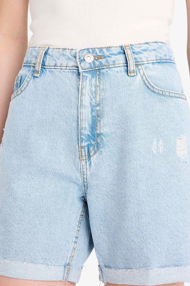 Boyfriend Yüksek Bel Yıkamalı Duble Paça Jean Şort E0934AX25SM - 6
