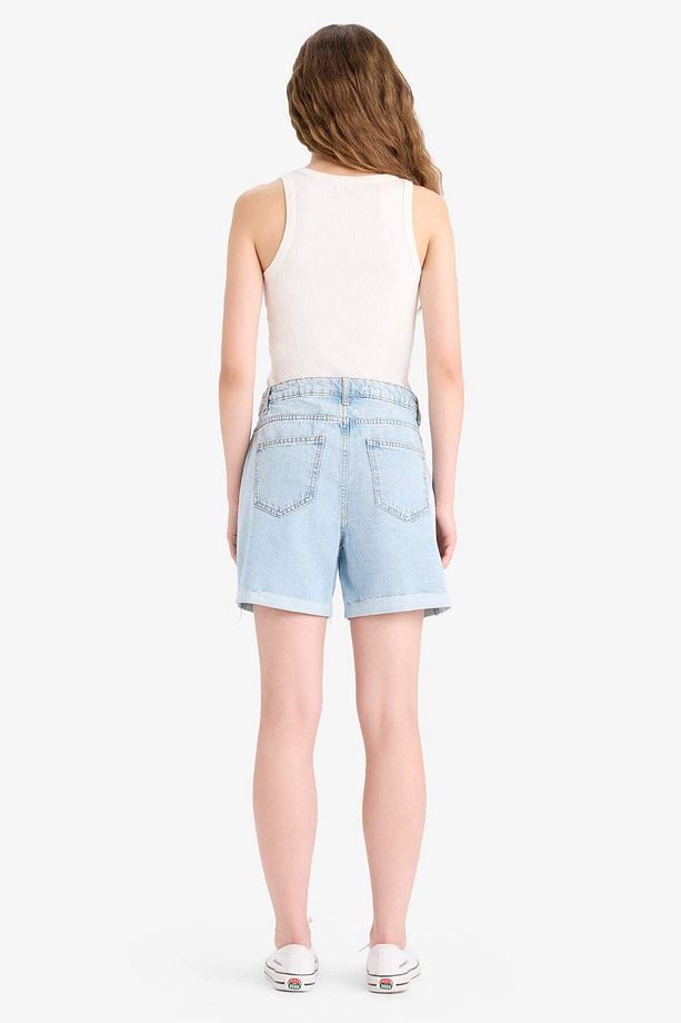 Boyfriend Yüksek Bel Yıkamalı Duble Paça Jean Şort E0934AX25SM - 7