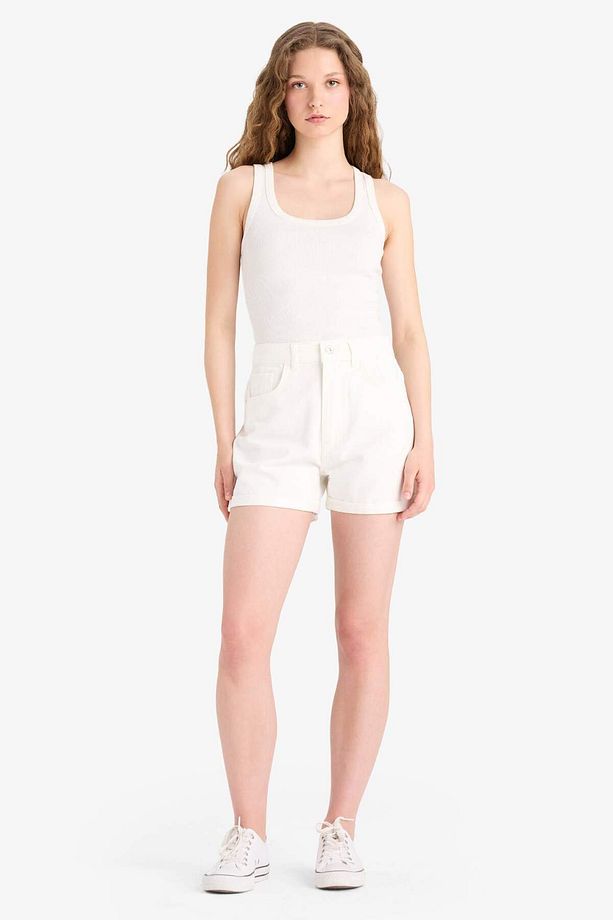 Mom Fit Yüksek Bel Katlamalı Paça Jean Şort E4695AX25SM - 3