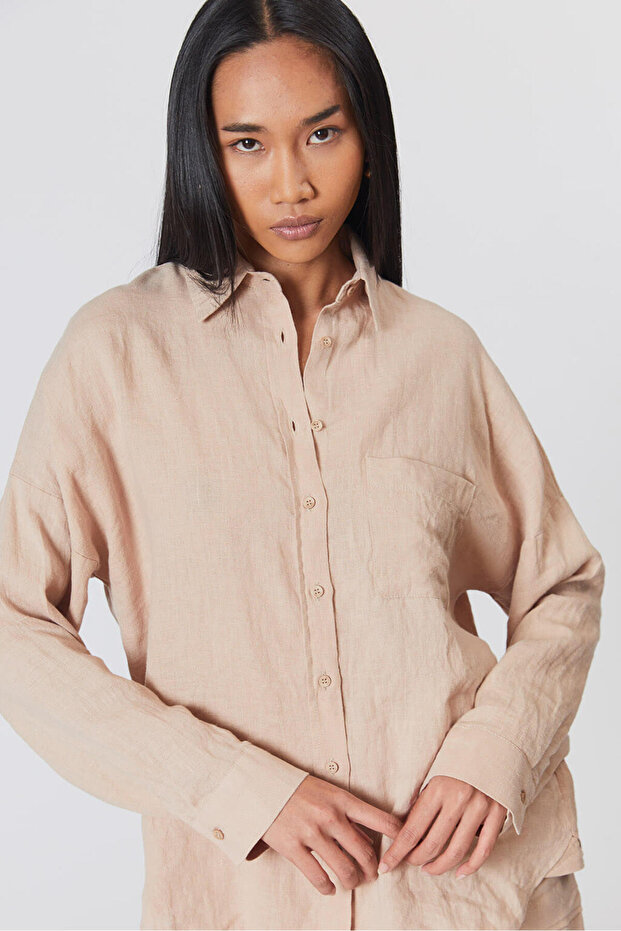 %100 Keten Oversize Gömlek - 4