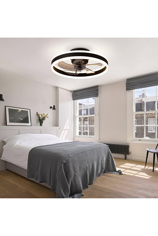 Ceiling Fan with Light, with Remote Control, 6 Speeds Adjustable, Flush Mount Ceiling Fan 50*16.5CM - 6