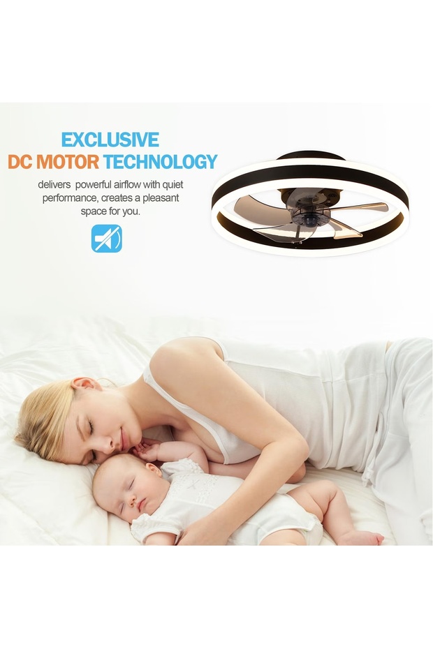Ceiling Fan with Light, with Remote Control, 6 Speeds Adjustable, Flush Mount Ceiling Fan 50*16.5CM - 7