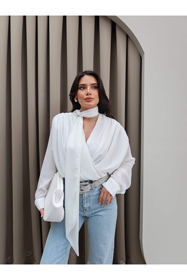 Collar Scarf Padded Blouse