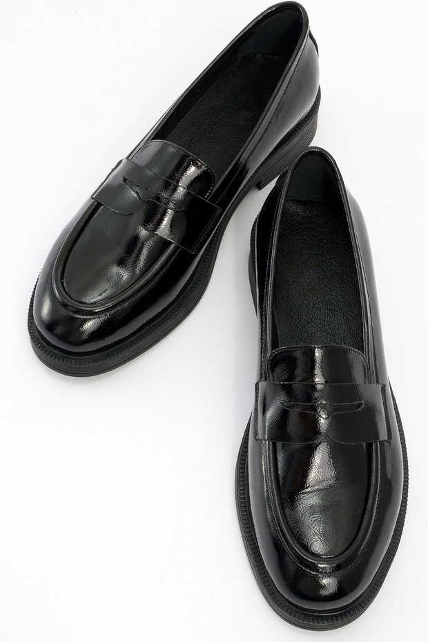 Black Patent Leather Loafer Genuine Leather Women's Shoes Real Leather Patent Leather Women's Moccasin Daily College Shoes