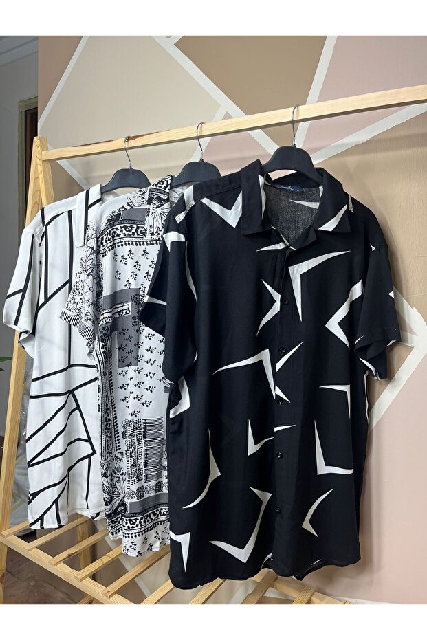 White - Gray Color 3-Piece Patterned Viscose Men's Shirt