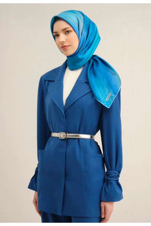 سورا وشاح حرير 9308-35 أزرق نمط مختلط