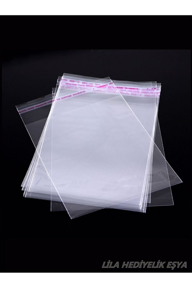 150 Adet Bantlı Şeffaf Jelatin Poşet En / Boy 9x12 9,5*12 Jelatin Poşet - 5