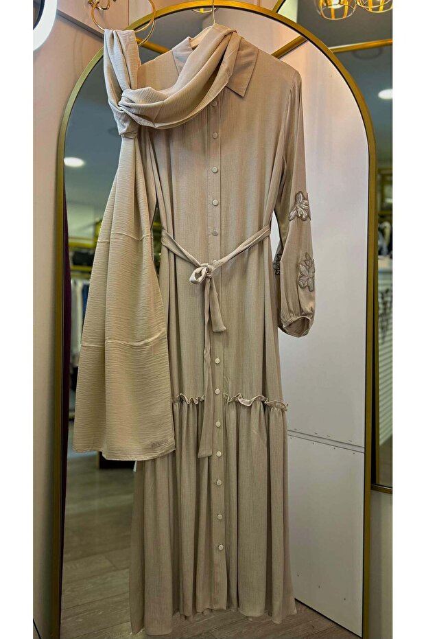 ÇİÇEK NAKIŞLI CUPRA ELBİSE - 2