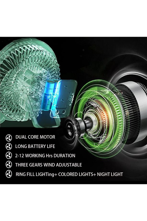 Küçük Masa Fanı Kişisel Fan USB ile Çalışan Taşınabilir Fan, 3 Hız Miti Renkli LED Ortam Işığı - 3