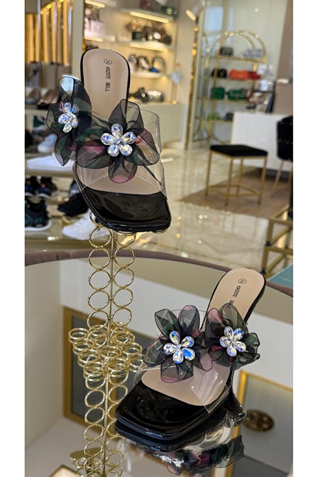 İthal Çiçek Model Şeffaf Terlik - 6