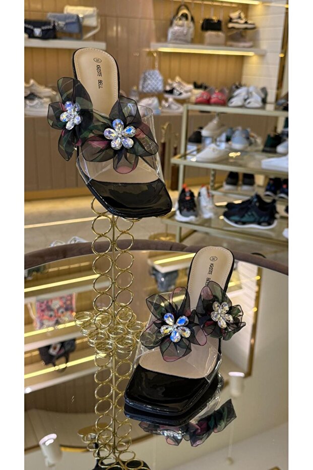 İthal Çiçek Model Şeffaf Terlik - 1