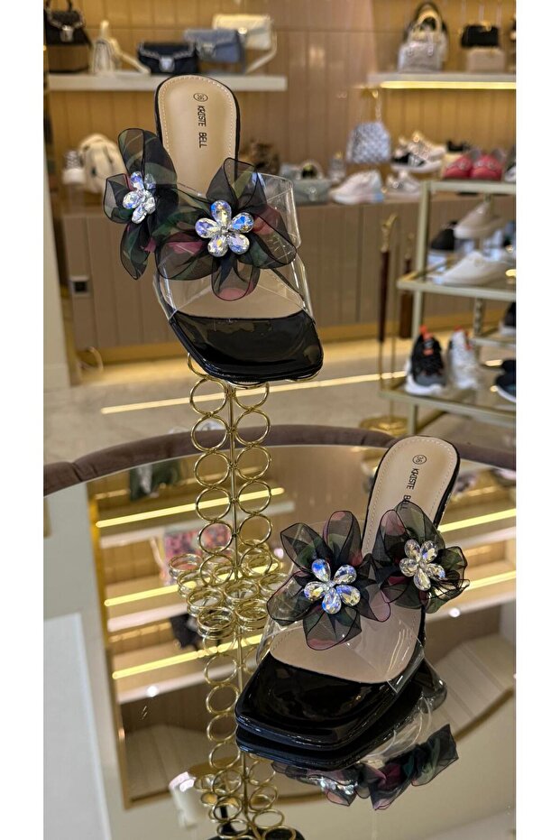 İthal Çiçek Model Şeffaf Terlik - 2