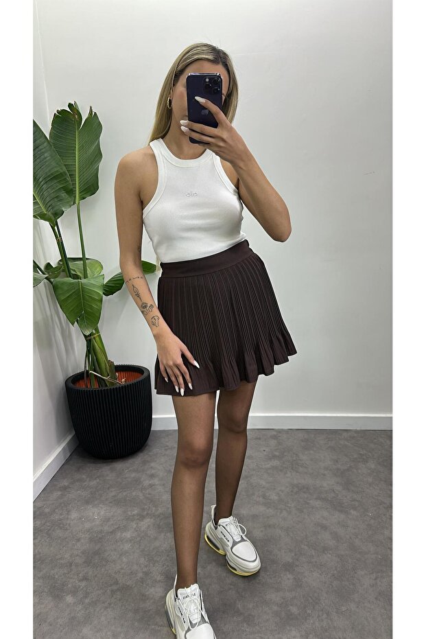 Pliseli Şortlu Etek - 1