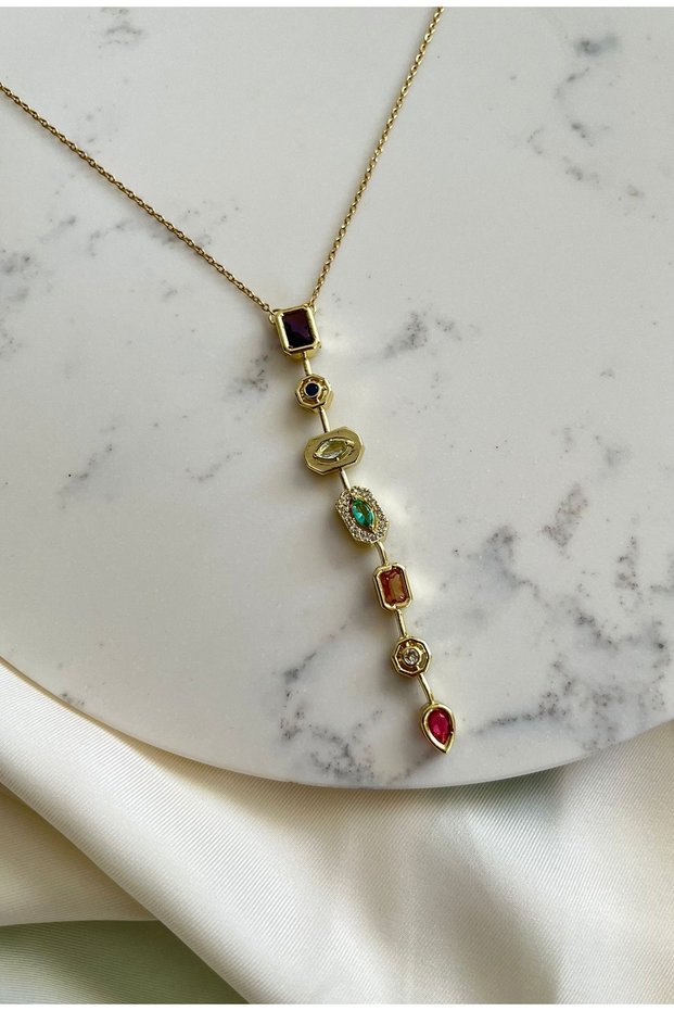 Gold chain waterway baguette multi-stone women's necklace evening dress necklace summer necklace chic necklace gift necklace