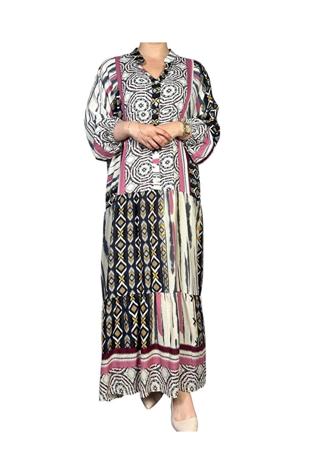 Batik Desenli Viskon Elbise
