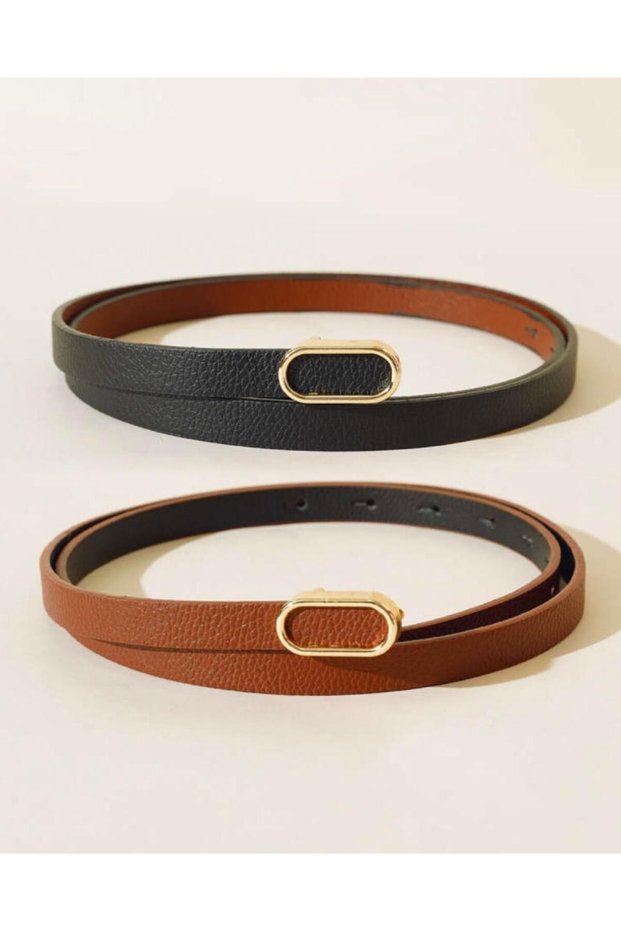 2-Piece Oval Gold Buckle Thin Women's Belt, Shirt Belt, Jacket Belt, Pantalon Belt