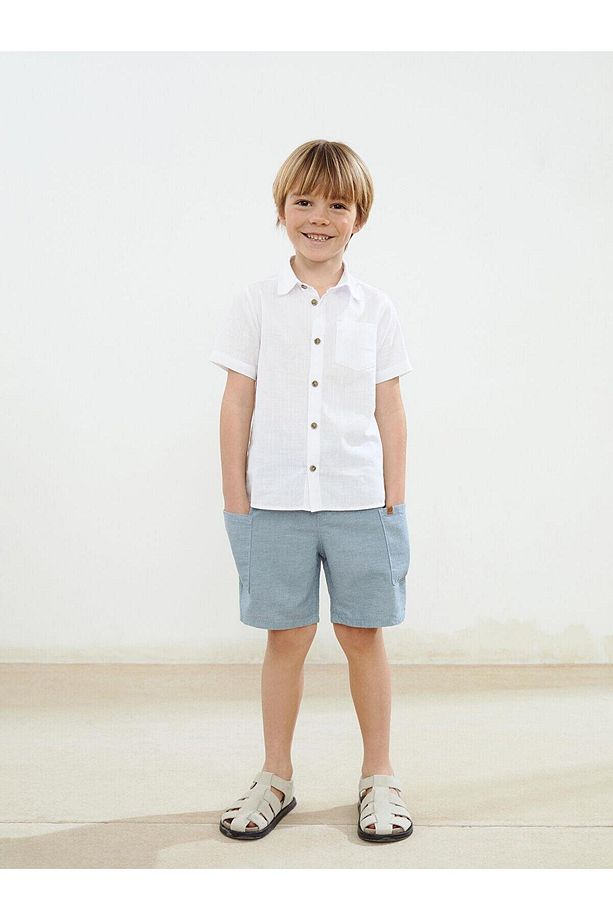 LCW Kids Beli Lastikli Erkek Çocuk Cepli Keten Şort (S5) - 1