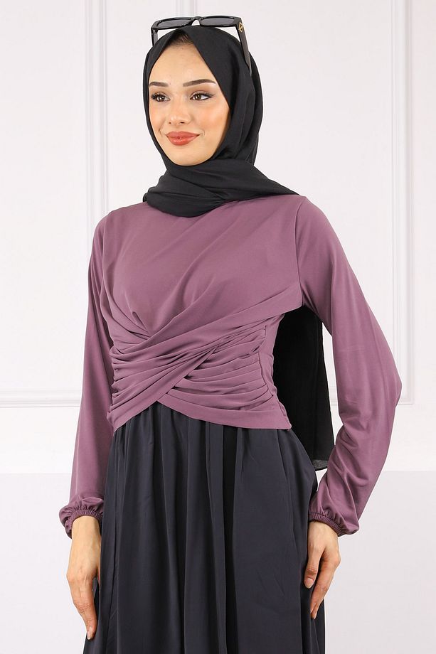Gül Kurusu Çapraz Drape Detaylı Sandy Bluz - 4