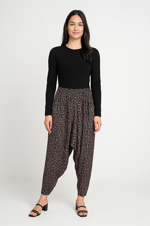 Women's Comfortable Patterned Harem Baggy Pants – Elastic Waist – Summer Mom Pants