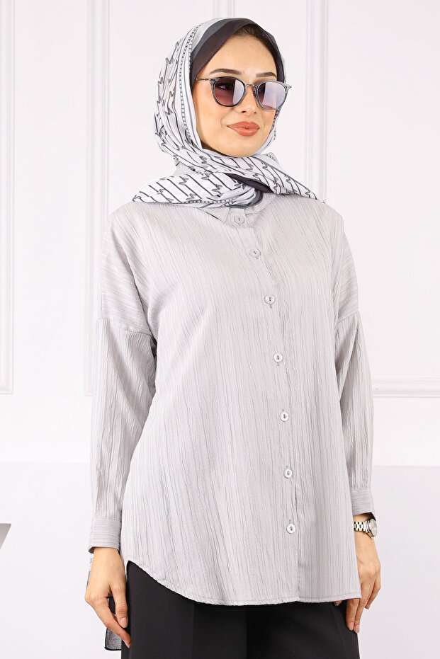 قميص رمادي بأزرار - 1