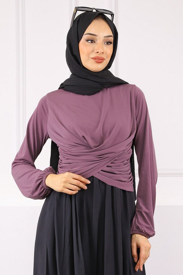 Gül Kurusu Çapraz Drape Detaylı Sandy Bluz - 3