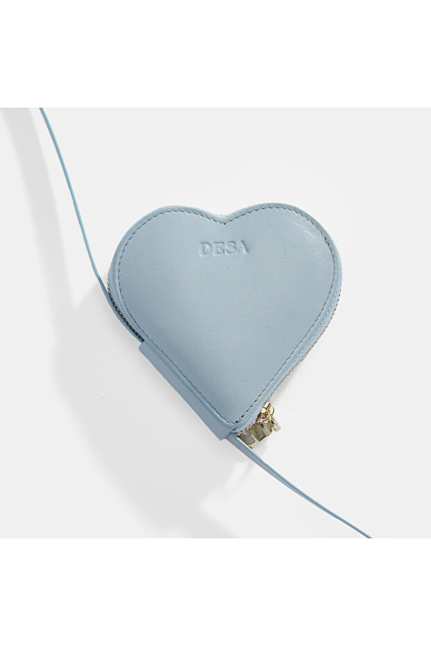 Mavi Kalp Figürlü Mini Askılı Deri Cüzdan - 2