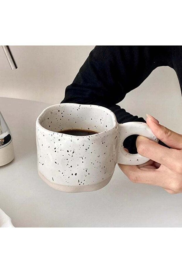 كوب شاي شب شب غير منتظم بنفث الحبر، كوب قهوة سيراميك، كوب قهوة حجري إبداعي بمقبض