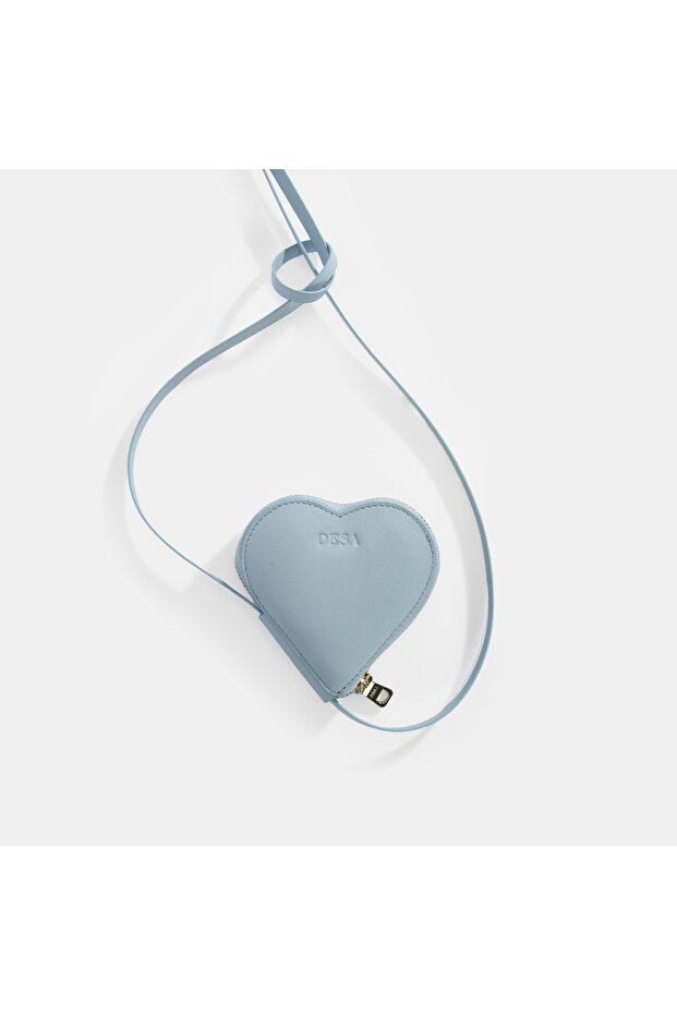 Mavi Kalp Figürlü Mini Askılı Deri Cüzdan - 1