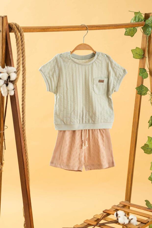 Baby Kids Green Cotton Short Sleeve Shorts 2-Piece Set Trend Fashion Bottom Top Set