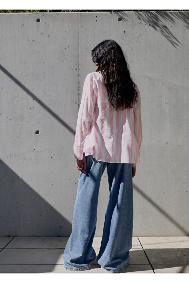 Çizgili pamuklu gömlek - 4