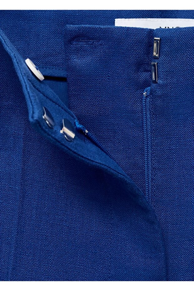 Orta bel düz kesim keten şort - 7