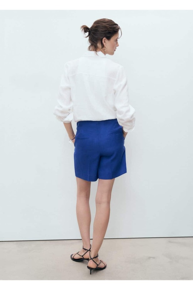 Orta bel düz kesim keten şort - 4