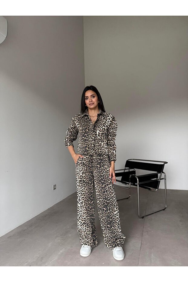 مجموعة بالازو منقوشة بنقشة الفهد - 1