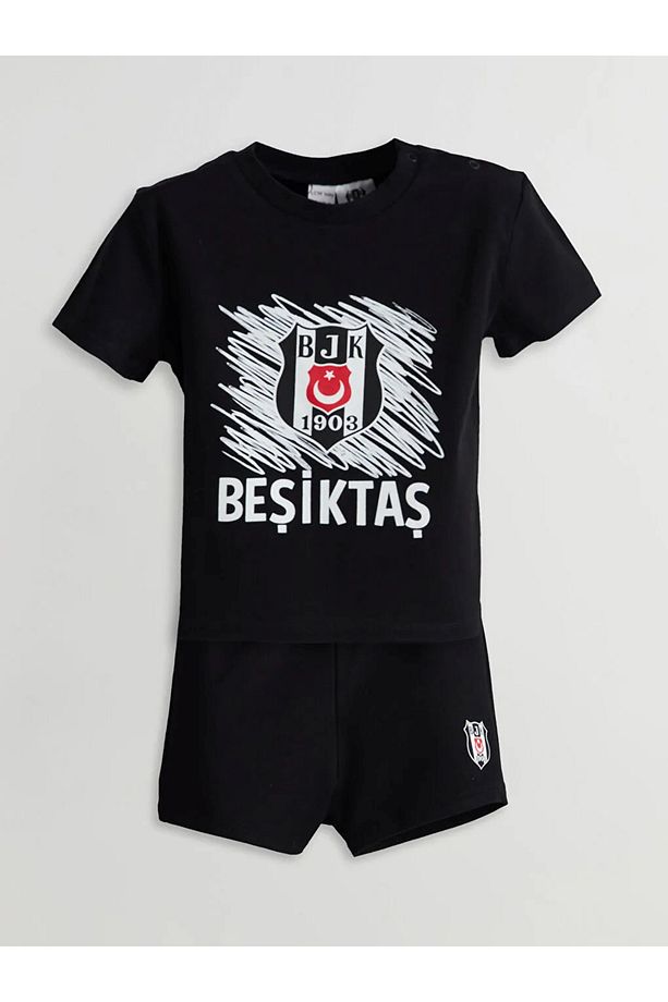 LCW Baby 1903 BJK Taraftar Baskılı Yüksek Pamuklu Erkek Bebek Şortlu Pijama Takım - 1
