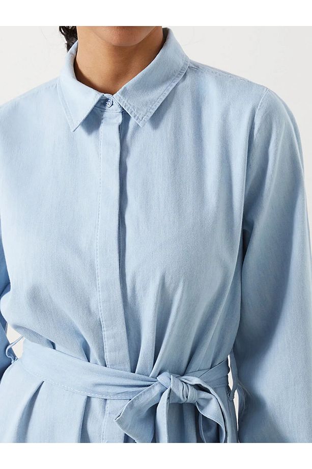 LCW Modest Indigo Gömlek Yaka Kadın Jean Elbise - 3