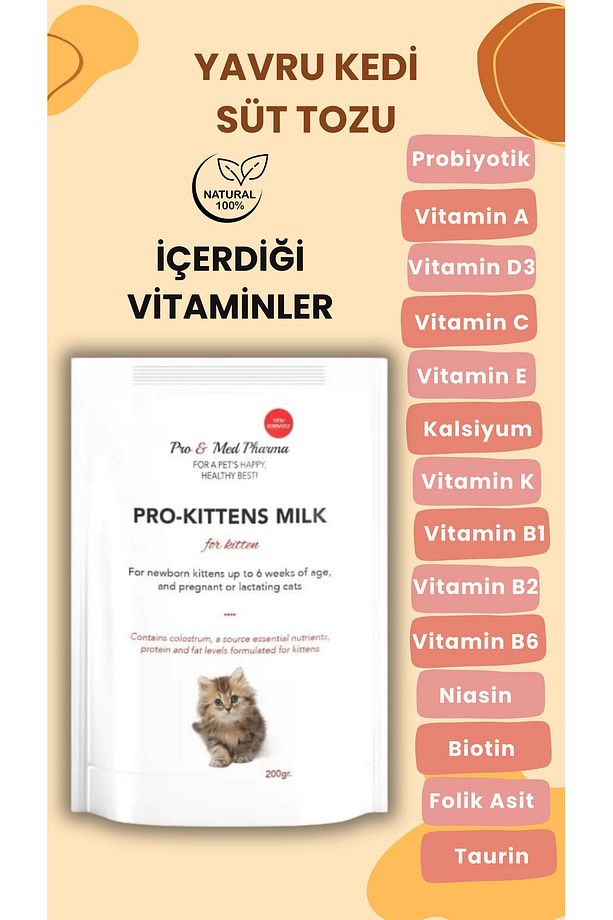 2 Adet Kedi Biberon Hediye 3 Adet Yavru Kedi Süt Tozu 200 gr Yavru Kedi Maması Probiyotik - 2