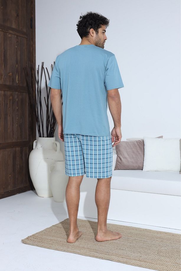 Pamuklu Haki Yeşil Kısa Kol Şortlu Erkek Pijama Takımı - 8