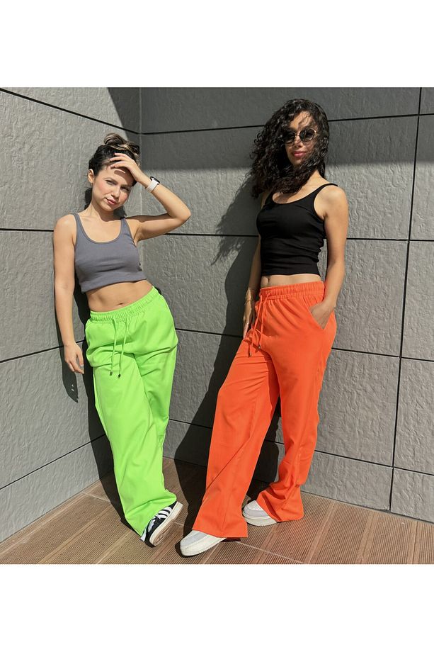 Neon Baggy Yüksek Bel Esnek Bol Paça Eşofman Altı - 2