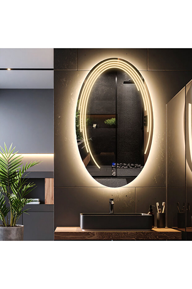 Elliptika Günışığı Led'li Lazer Kumlamalı Lavabo & Banyo Aynası (Dokunmatik Sensörlü) - 3